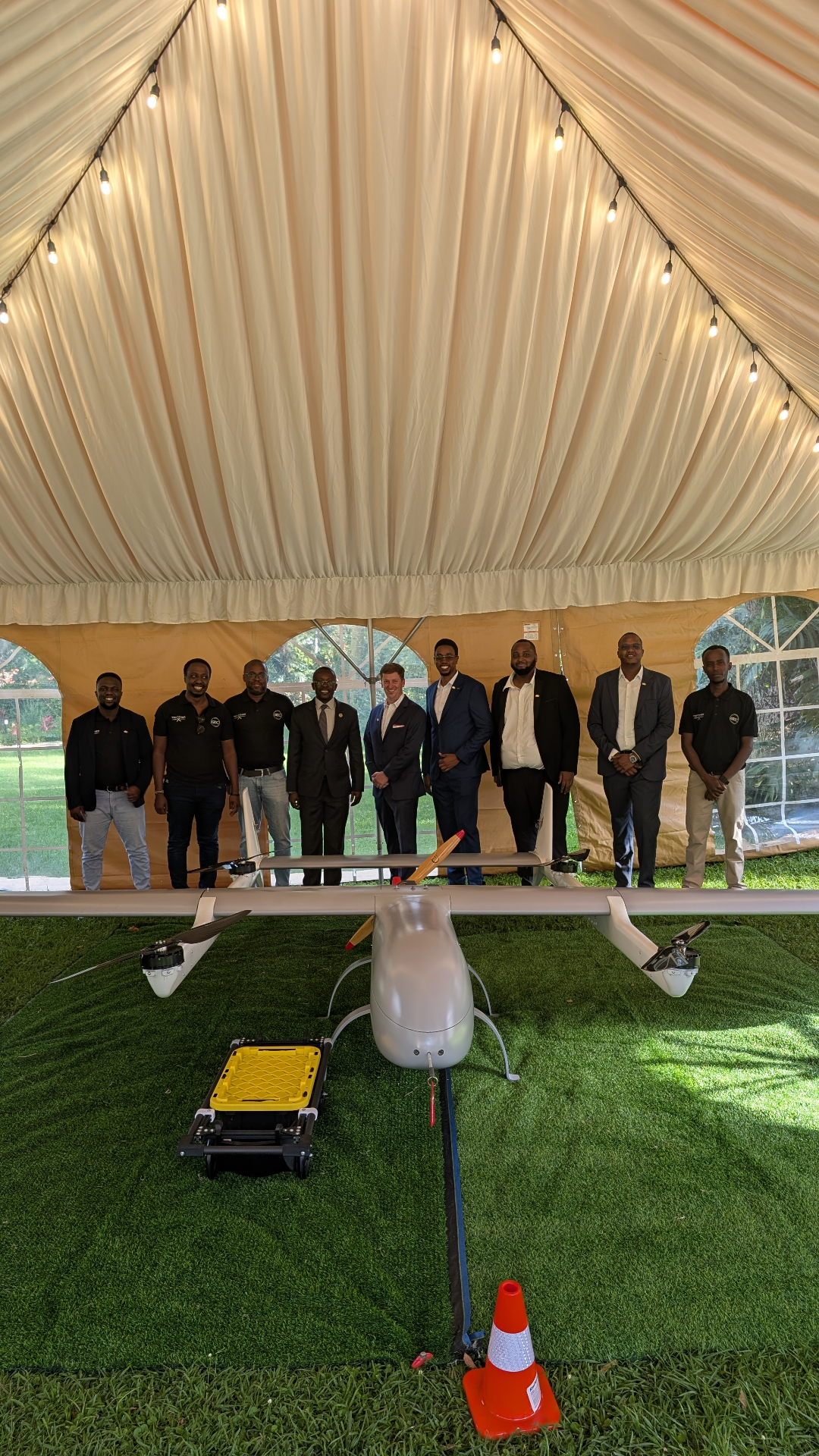 Our cargo drone, Malakika, with the team at the launch.