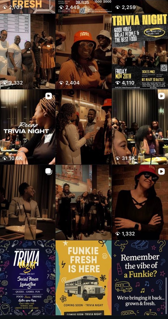 Funkie Fresh trivia night Instagram grid